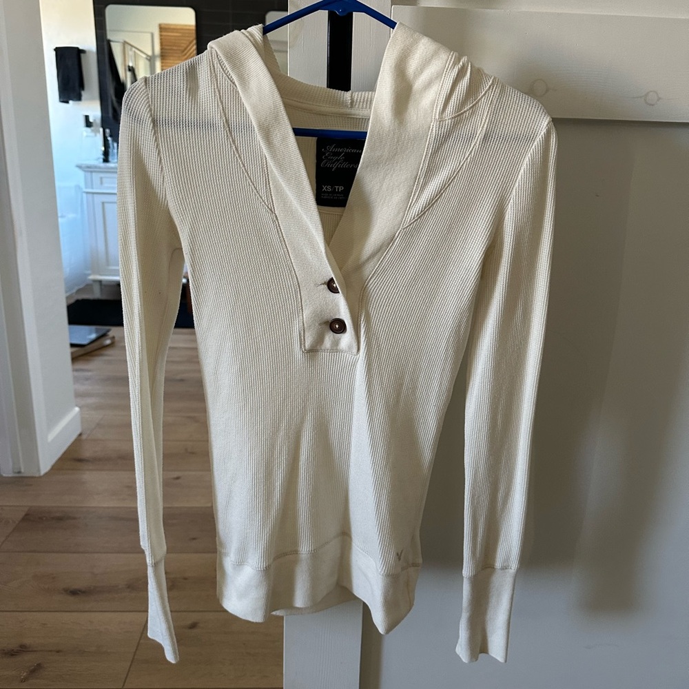 American Eagle Outfitters Hooded Cream Knit Top